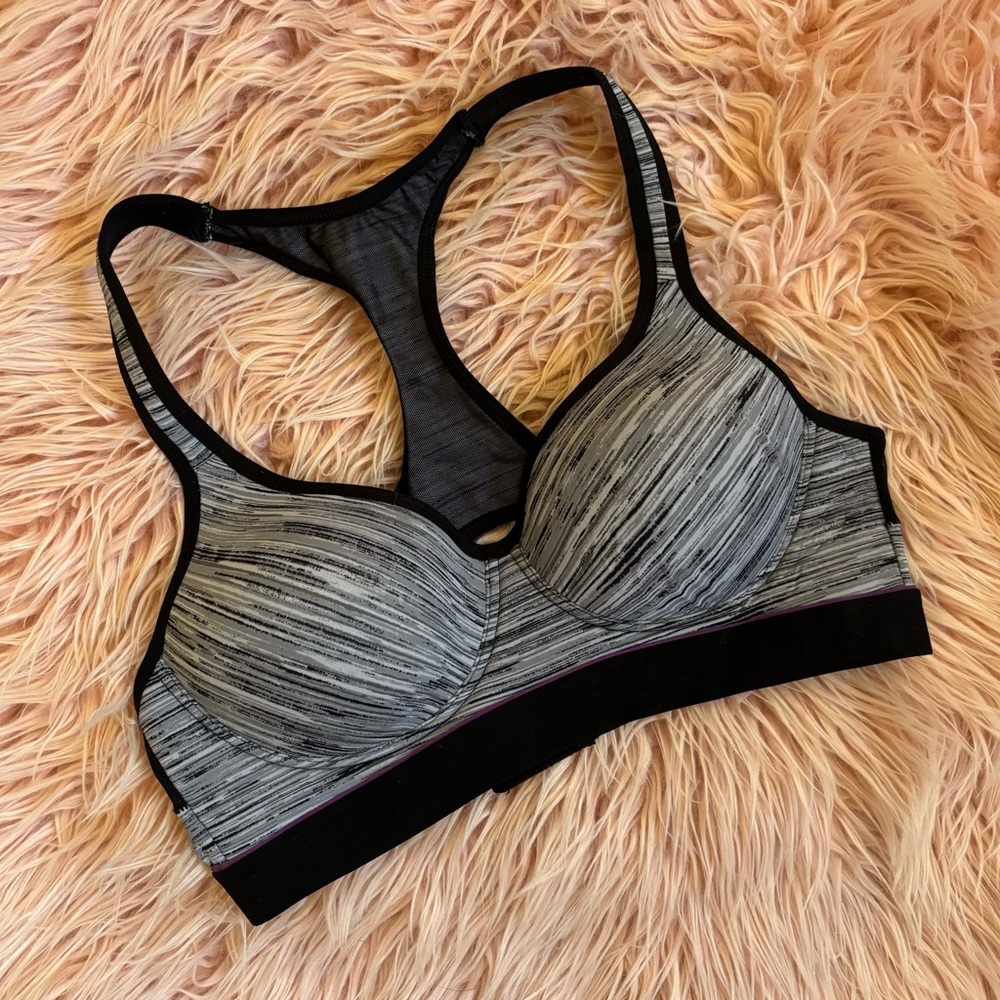 Youmita Gray & Black Marled Lightly Padded Racerback Sports Bra 34B